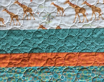 Head's Up Giraffe Baby Quilt Kit - 39" x 54" Mama and Baby Giraffe Toddler Baby Quilt Teal, Orange, White