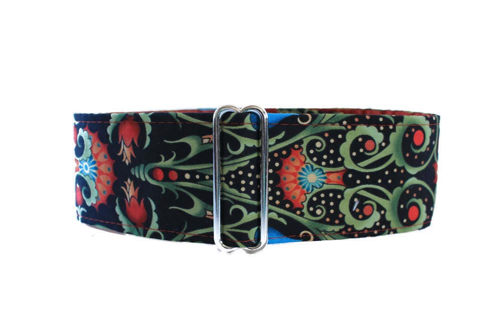 2 inch Martingale Collar Orange Teal Damask Greyhound