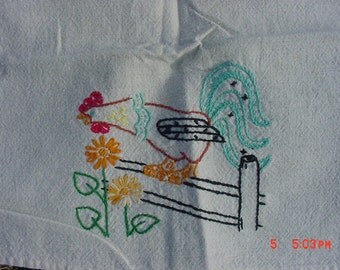 Vintage Hand Embroidered Rooster Dish Cloth 17 - 438