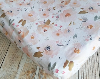 Fitted Crib Sheet - Baby Crib Sheet - Floral Crib Sheet - Girls Baby Sheet - Peach Crib Sheet - Toddler Sheet - Floral Changing Pad Cover