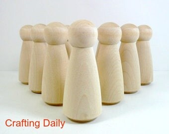 Wood Peg Doll People Woman Bride Girl 3 1/2" (8.89cm) - 8 Pieces