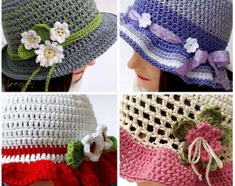 Spring/Summer hat Collection!! - Crochet hat patterns in child, teen and adult size. Easy and quick to make!