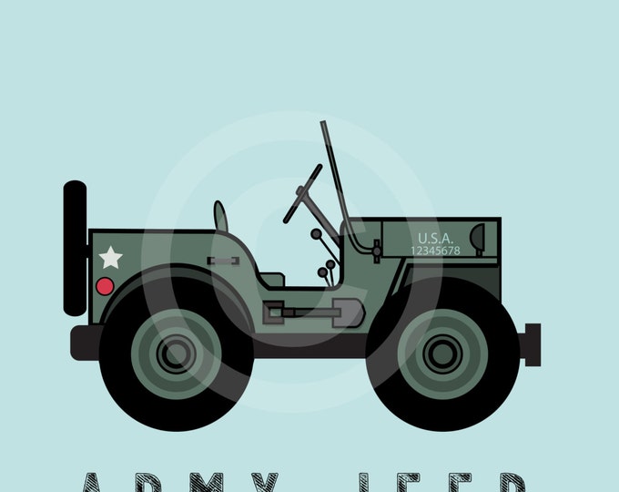 Army Jeep Kid's Bedroom Wall Art - Military Boys Room Decor - Military Jeep Room Decor - Camo Nursery Decor