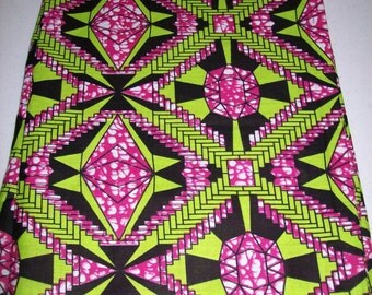Pink and Lime Green Diamond African fabric per yard, Cotton Print African Fabric, African clothing, Unique Wax Print