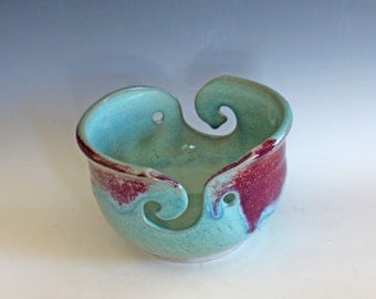 Yarn Bowl with 2 Sets of Feeders, knitting bowl, handmade ceramic yarn bowl, READY to SHIP
