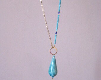 Sautoir goutte turquoise céramique Les Bijoux de la Diva