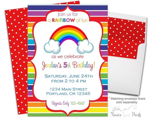 Girls Rainbow Birthday Party Invitation, Rainbow Party Invite, Birthday Invitations for Girls, Rainbow Invitation, Girls Birthday Invitation Il_570xn