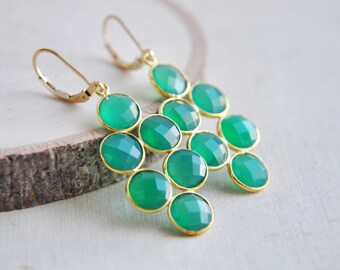 Green Onyx Earrings, Green Earrings, Onyx Earrings, Gold Filled Earrings, Gold and Green Earrings, Everyday Earrings, Birthstone Earrings