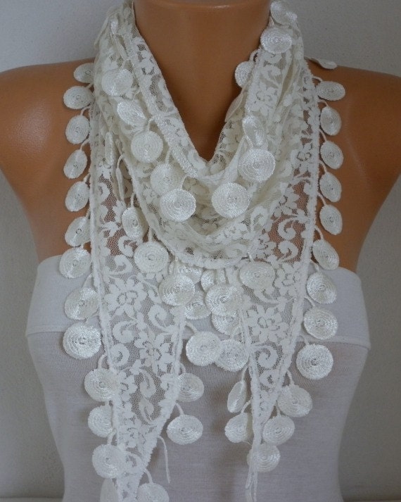 Creamy White Lace Scarf Wedding scarf shawl gift for her
