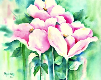 Watercolor Pink Flowers by Martha Kisling Art With Heart