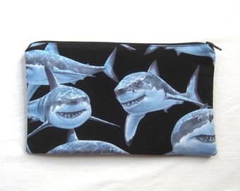 Shark Fabric Zipper Pouch / Make Up Bag / Pencil Case / Gadget Sack