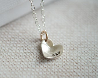 Bridesmaid gift Custom Hand Stamped Sterling Silver Personalised Heart Necklace Gift for her