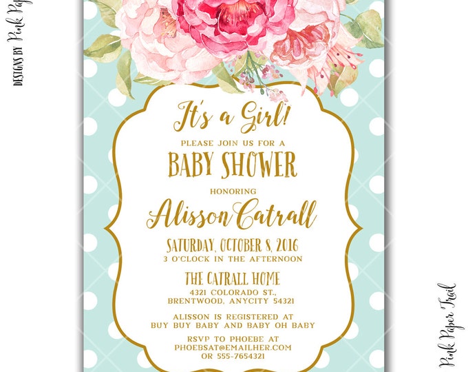 Sweet and Dainty Shabby Chic Polka Dot Party Invitation, Polka Dot Invitation, Tea Party, I will customize for you, Print Your Own