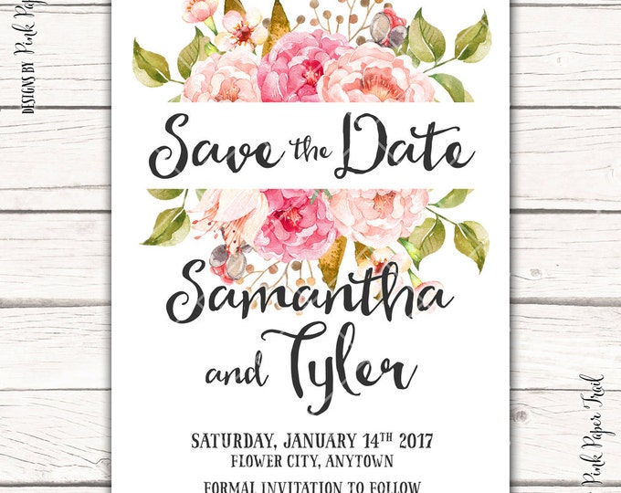 Printable Save the Date Wedding Invitation, Floral Wedding, v.1 Symphony of Flowers, DIY Wedding, Print Your Own