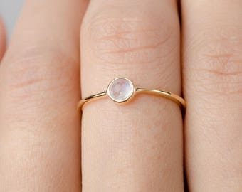 Dainty Moonstone Ring, Sterling Silver. Yellow Gold Vermeil, Dainty Minimalist Ring, Hand Made Jewelry, Girlfriend Gift, Lunai, RNG036MOO