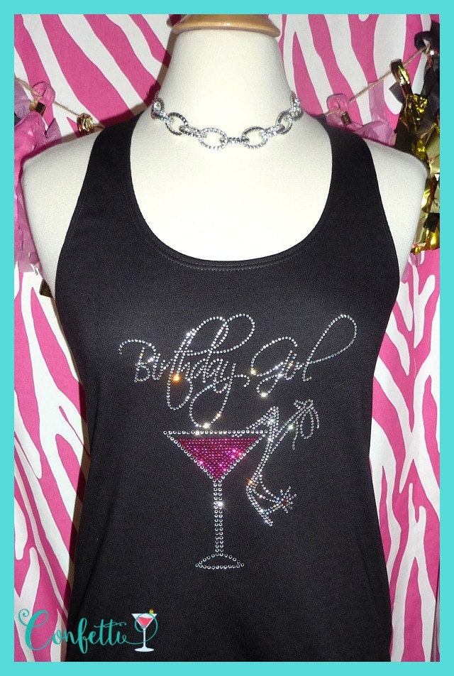 Rhinestone Birthday Girl Tank Top Pink Martini birthday tank
