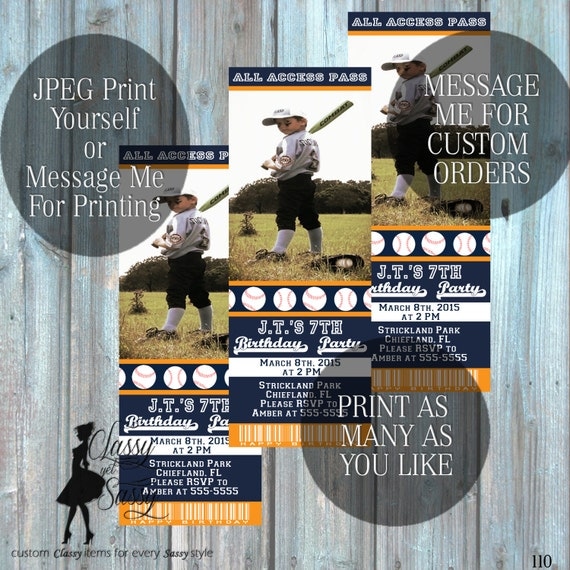 Baseball invitation - baseball birthday invite- baseball ticket invitation - boys invitation - DIY Printable invitation-110