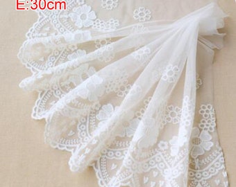 5 yard 30cm 11.81" wide ivory/beige tulle gauze mesh fabric embroidered tapes lace trim ribbon 47203 1027 free ship