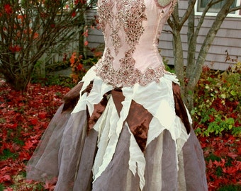 Adult Size Steampunk Fairy Costume Dryad Wood Nymph Hand Dyed Adjustable Alternative Wedding Dress, Halloween, Cons, Cosplay Faerie Festival