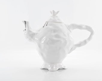 Alice in Wonderland Teapot, Porcelain Teapot, White Ceramic Teapot