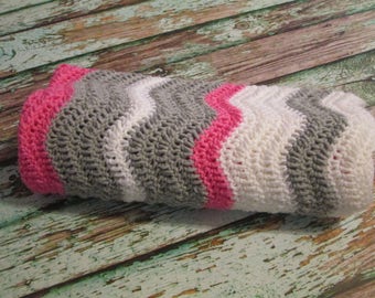 Crochet Chevron Blanket Pink and Gray Crochet Baby Blanket, Gray and Pink Nursery, Pink Nursery Bedding, Pink Gray Nursery, Chevron Nursery