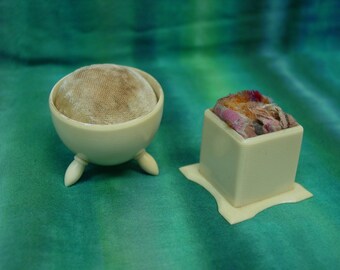 Antique Celluloid Pin Cushions, Square and Round, Cute