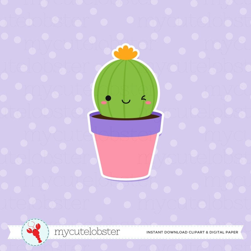 Happy Cactus Clipart Set cute cactus clip art set cacti