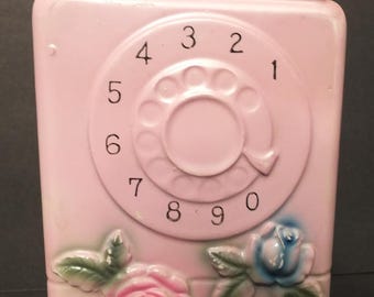 Vintage Pink Rotary Dial Pay Phone Coin Bank Pink Telephone Bank