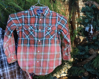 Size 6 Kids Distressed Flannel Shirt / Childs Bleached Flannels / Size 6 Shirt / Long Sleeve Plaid Flannel / Bleached, Grunge Flannels FF95