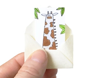 Giraffe Birthday Card, Tiny Birthday Card, Miniature Card and Tiny Envelope, Giraffe Card, Tiny Greeting Card, Blank Card for Animal Lover