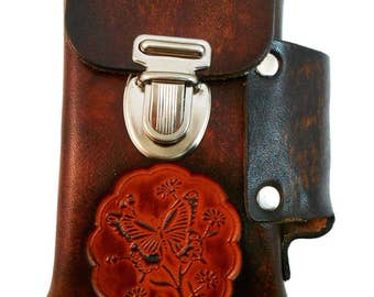 Hand-Crafted Leather Cigarette Case, Many Designs - Roses, Butterfly, Peace, etc