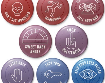 My Favorite Murder Pinback or Magnet Button Set Blue Red | Georgia Hardstark and Karen Kilgariff My Favorite Murder Podcast Quotes