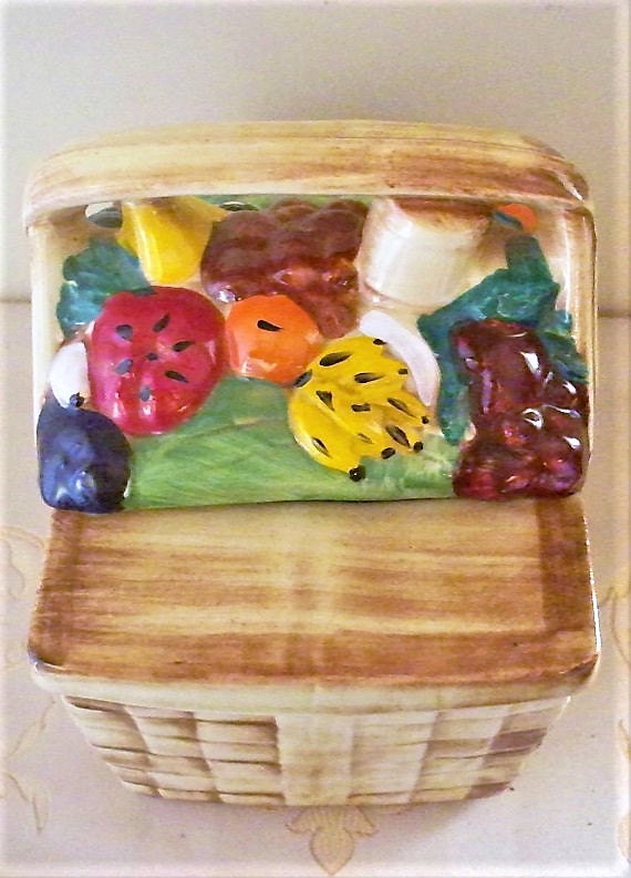 Vintage McCoy Pottery Cookie Jar Fruit Basket Cozy Country