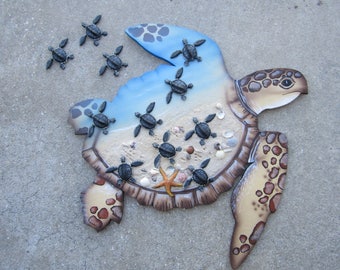 Turtle home decor,loggerhead hatchlings, turtle wall hanging,nautical decor