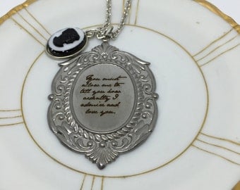 Jane Austen Necklace, Pride and Prejudice Necklace, Jane Austen Pendant, You Must Allow Me to Tell You, Literary Necklace, Quote Necklace