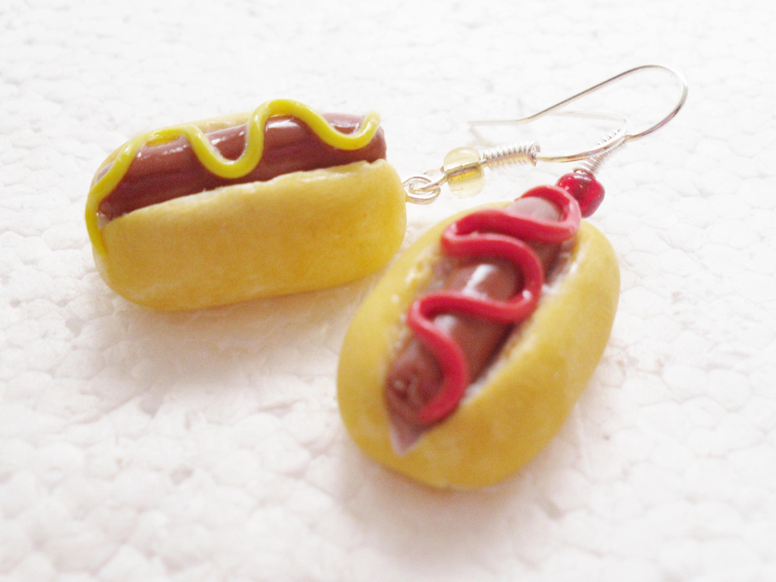 Hotdog Earrings. Polymer Clay.