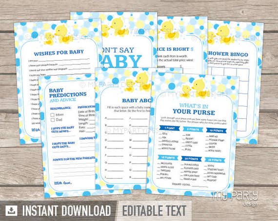 Rubber Duck Baby Shower Games Pack  Rubber Ducky Baby Shower Party  INSTANT DOWNLOAD 