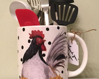 Rooster Utensil Holder...Kitchen Decor...Country Kitchen..Country Home..Rooster Cookie Jar...Housewarming Gift..Home Decor..Rooster Decor