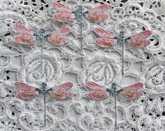 Reneabouquets Tiny Treasures Dragonfly Set- Frosty Pink Glitter Glass Dragonflies Scrapbook Embellishment, Home Decor, , Wedding