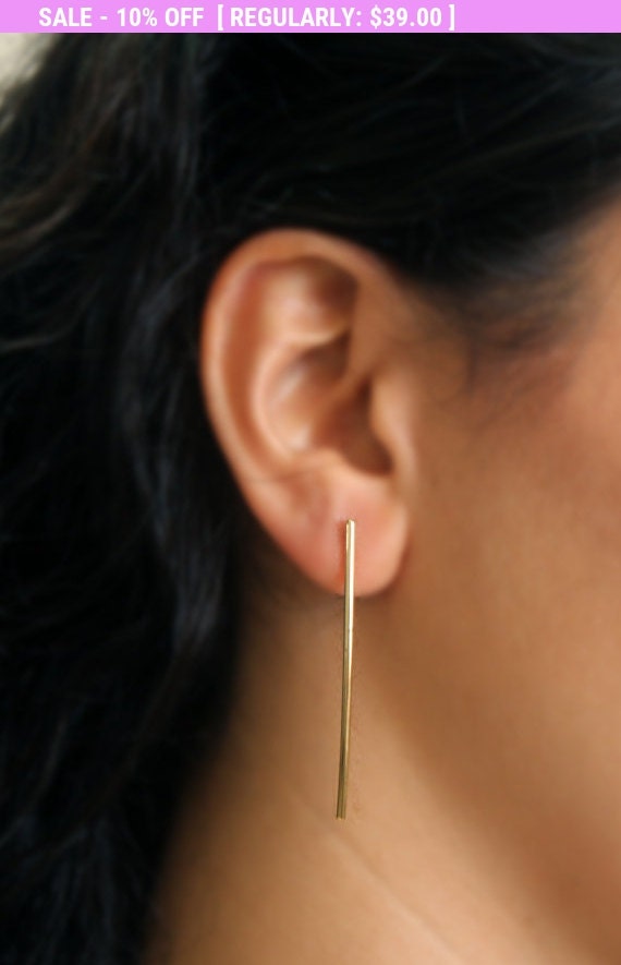 SALE Minimalist Long Gold Bars Earrings Slim Bar by meytalbarnoy