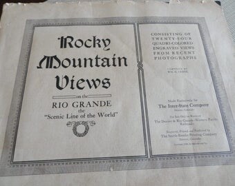 1914 Antique Rocky Mountain Views booklet of scenic views from a train ride thru Rockies