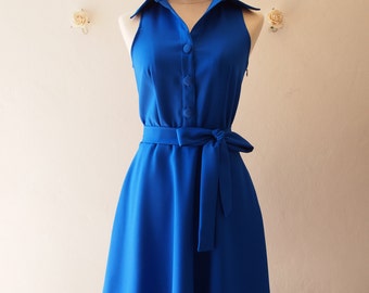DOWNTOWN - Royal Blue Shirt Dress La La Land Blue Dress Color Vintage Modern Dress Bridesmaid Dress Casual Working Dress Summer Sundress