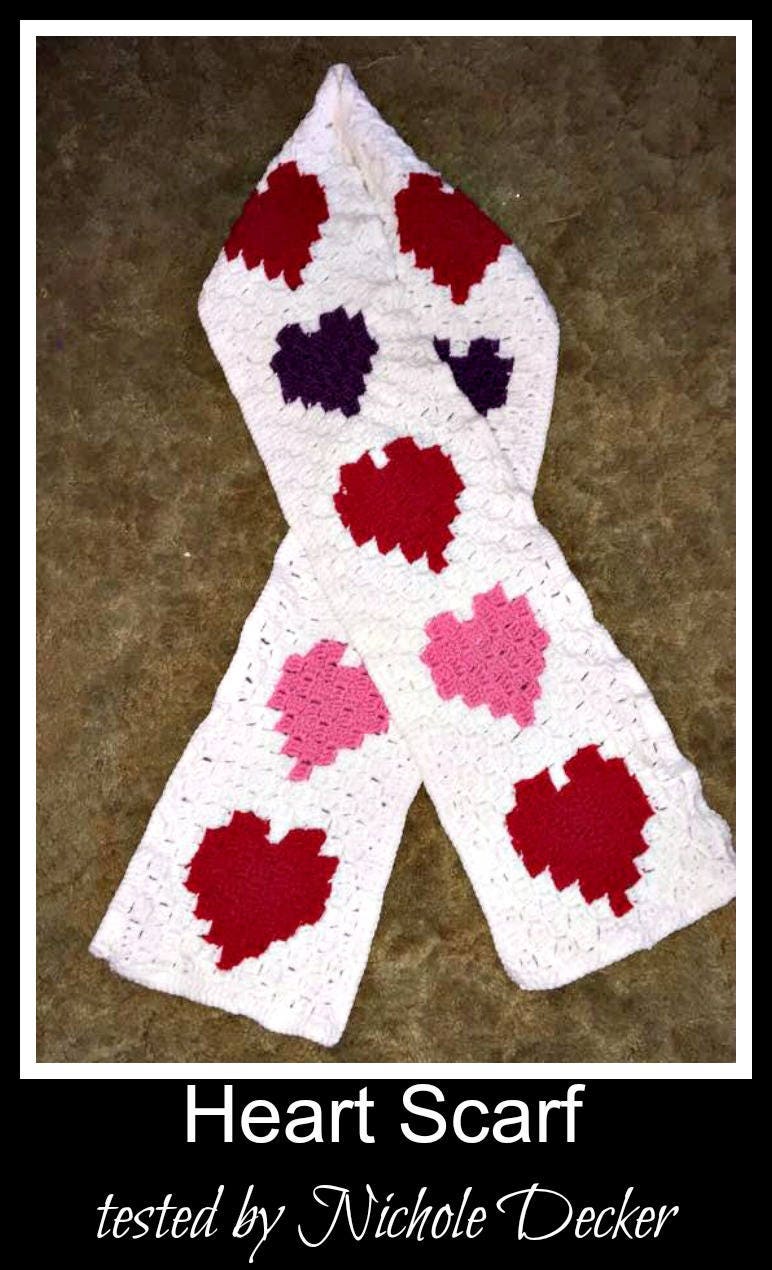 Hearts Scarf, C2C Graph, Crochet Pattern