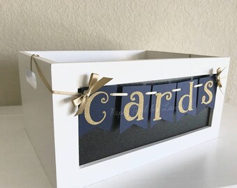 Cards Banner Sign in Navy Blue and Gold for Graduation Party. Graduation Party Decorations.