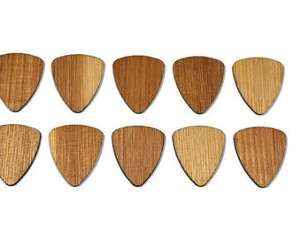 Set of 10 Wood Guitar Picks - 2017 Special! Hickory Wood -Flat Laser Cut Guitar Picks - Personalized custom engraving available!