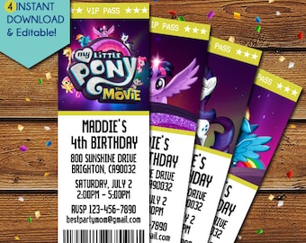 My Little Pony Invitations, My Little Pony Birthday Invitation, My Little Pony Movie Invitations, My Little Pony Party Invite, Rainbow