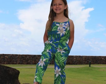Hawaiian Dress, Girls Hawaiian Jumpsuit, Hawaiian Outfit for Little Girls, Toddler Summer Outfit, Little Girls Summer Jumpsuit