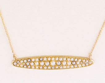 Antique Necklace - Antique 14k Yellow Gold Seed Pearl Conversion Necklace