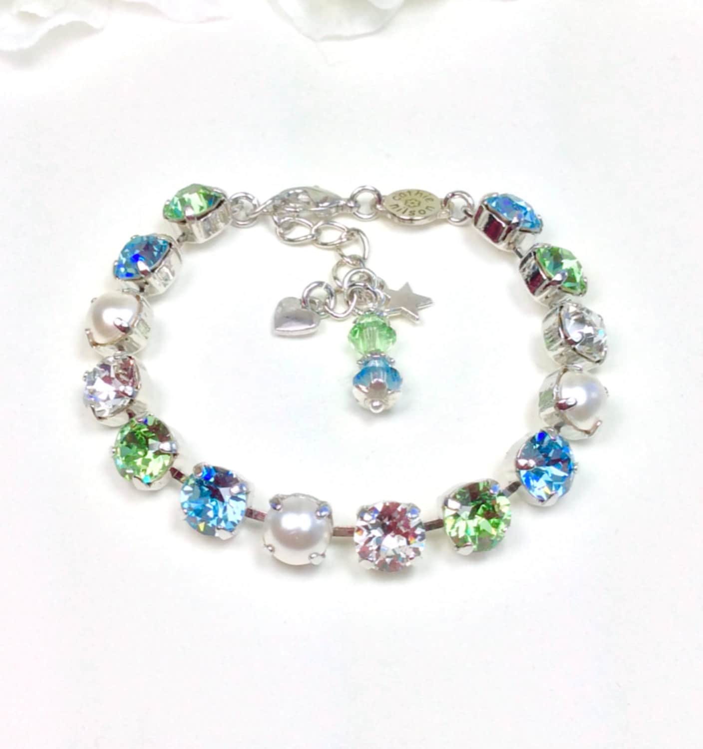 Swarovski Crystal 8.5mm Mother's Bracelet With Pearls  - Beautiful Mother's Day Gift!  Your Kids or GrandKids Birthstones - FREE SHIPPING
