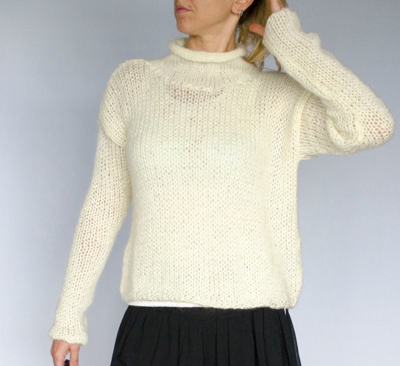 JewelsByScarlett - White Mohair Sweater, Womens Knit Sweater, Off-White ...